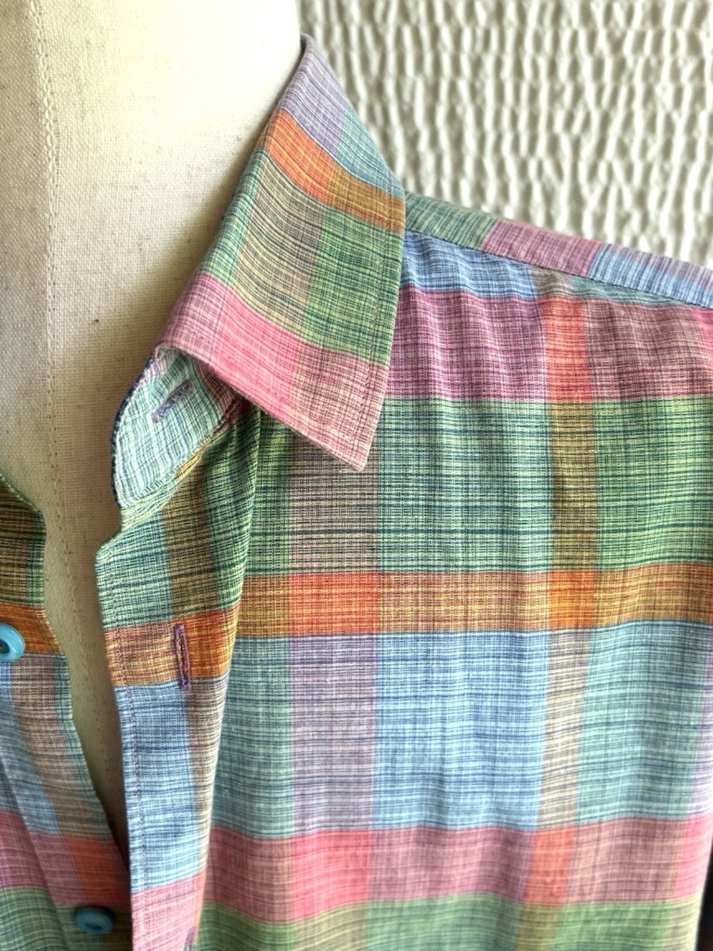 Visconti Black Shirt Men's M Colorful Plaid Long Sleeve Flip Cuff 100 Cotton